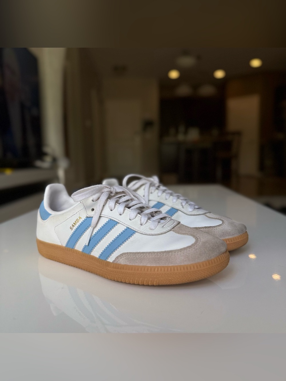 💯 Authentic Samba OG Sneakers in White with Light Blue Stripes
